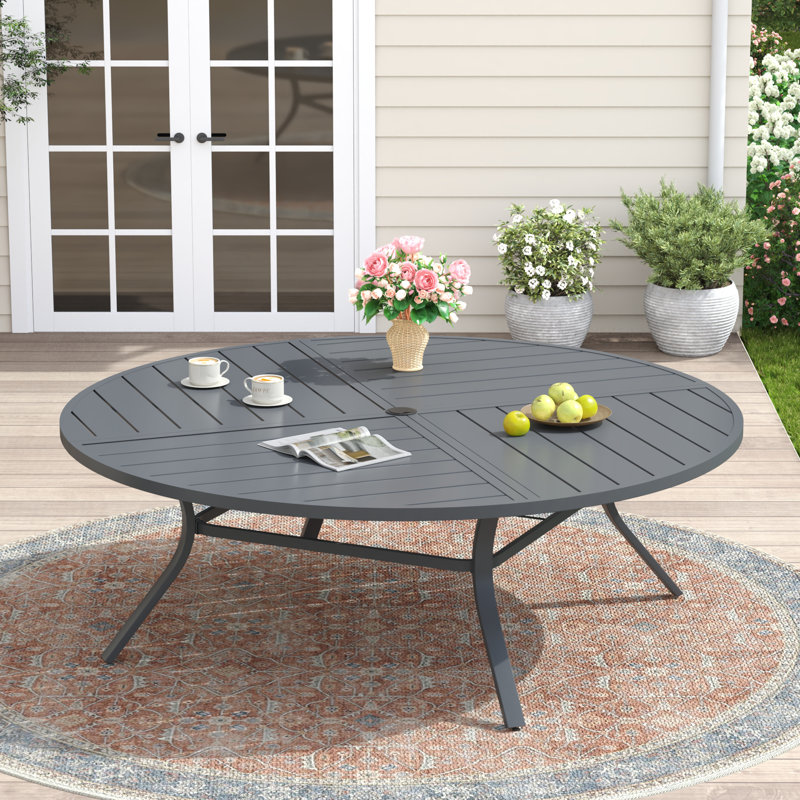 Table de salle à manger d'extérieur 63 po en métal 63 po pour 8 à 10 personnes, Gris