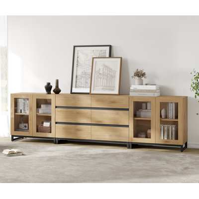 Commode 3 en 1 multifonctionnelle avec portes en verre et 6 tiroirs, commode moderne avec tablette réglable, organisateurs de placard et armoire de rangement pour la chambre à coucher