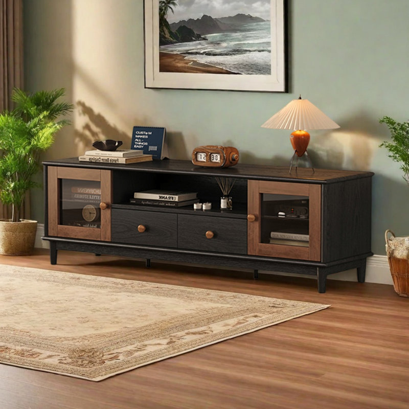 Modern Rubberwood TV Stand, 21.26"H x 62.99"L x 15.75"W