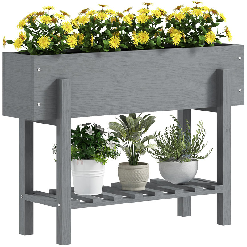 Wood Elevated Planter, Grey