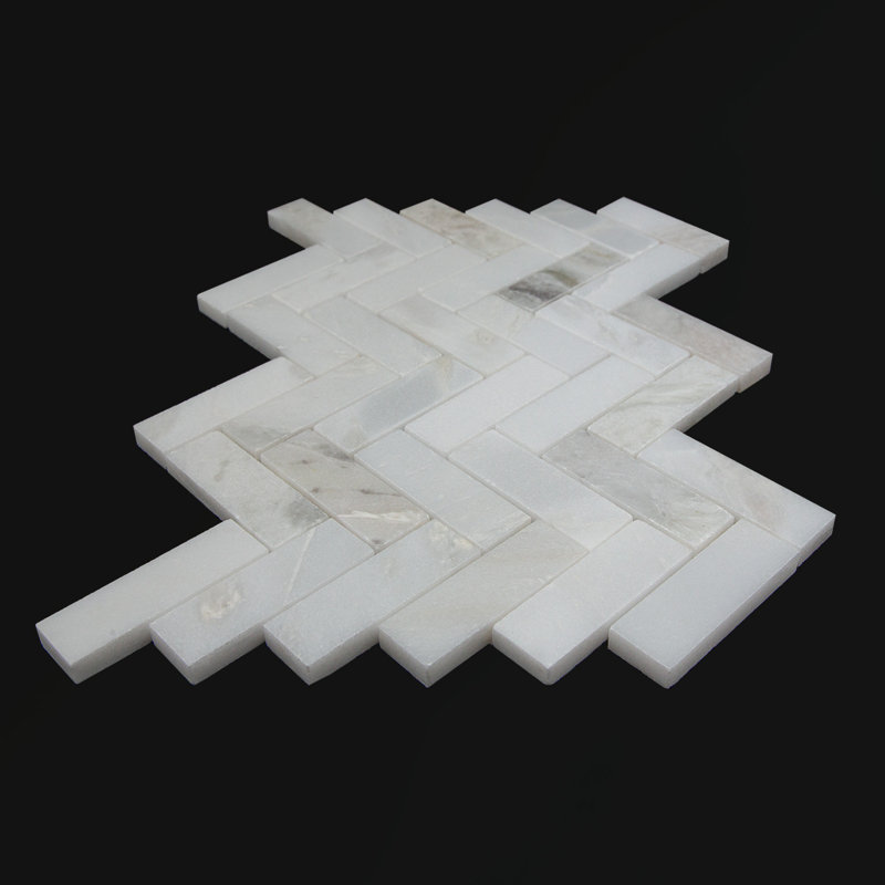 Polished Herringbone Natural Mosaic Tile, Off White