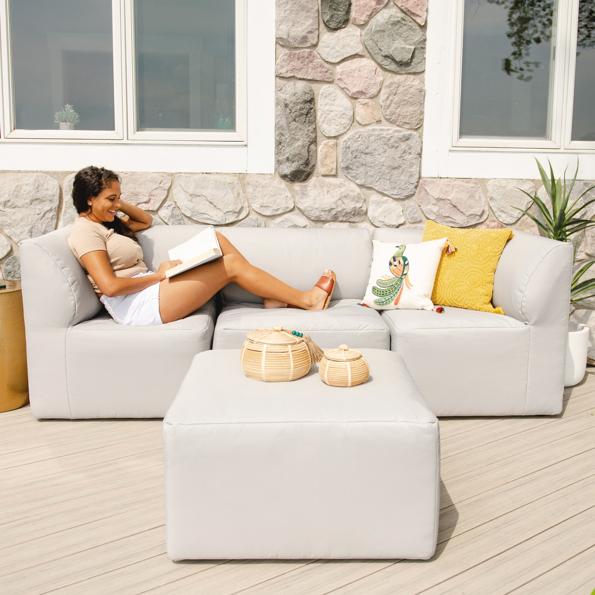 Big Joe Patio 4 Piece Outdoor Sectional, Light Gray