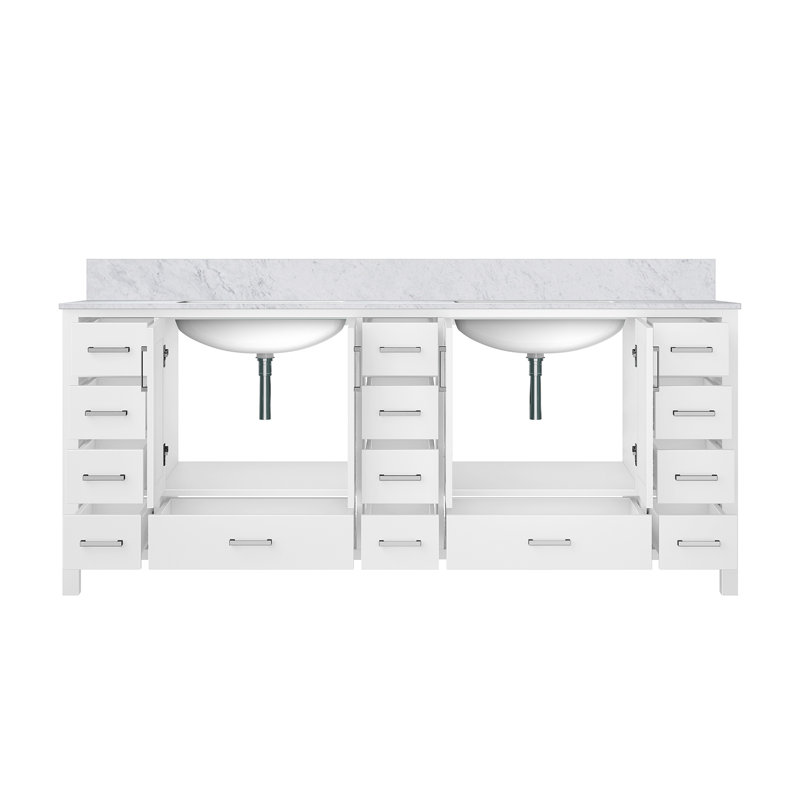 Meuble-lavabo double 84 po X P 22 po D, avec plateau en marbre de Carrare, Gris