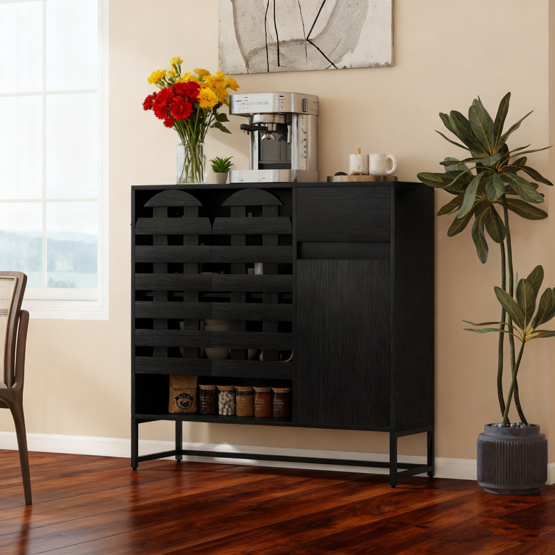 Armoire de style campagnard 44,3 po avec rangement, console de bar avec rangement, armoire de rangement rustique avec portes en treillis arquées et tiroir - pour le salon, la cuisine, le vestibule rétro