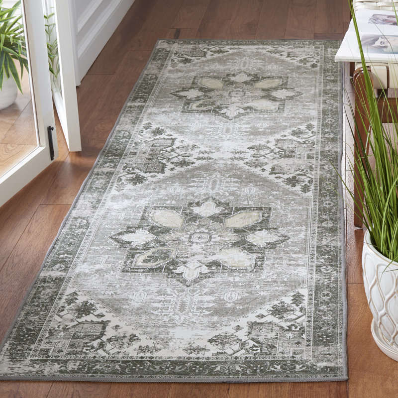 DeBary Oriental Dark Sage/Ivory Area Rug, Rectangle 2'6" x 22'