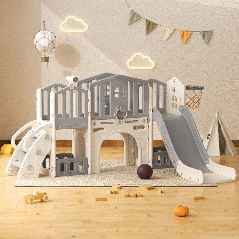 Ensemble de jeu 9 en 1 pour enfants avec glissade pour tout-petits, Gris