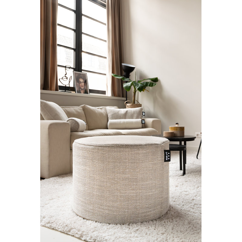 Cosipouf 60cm Wide Round Chevron Pouffe Ottoman, Beige