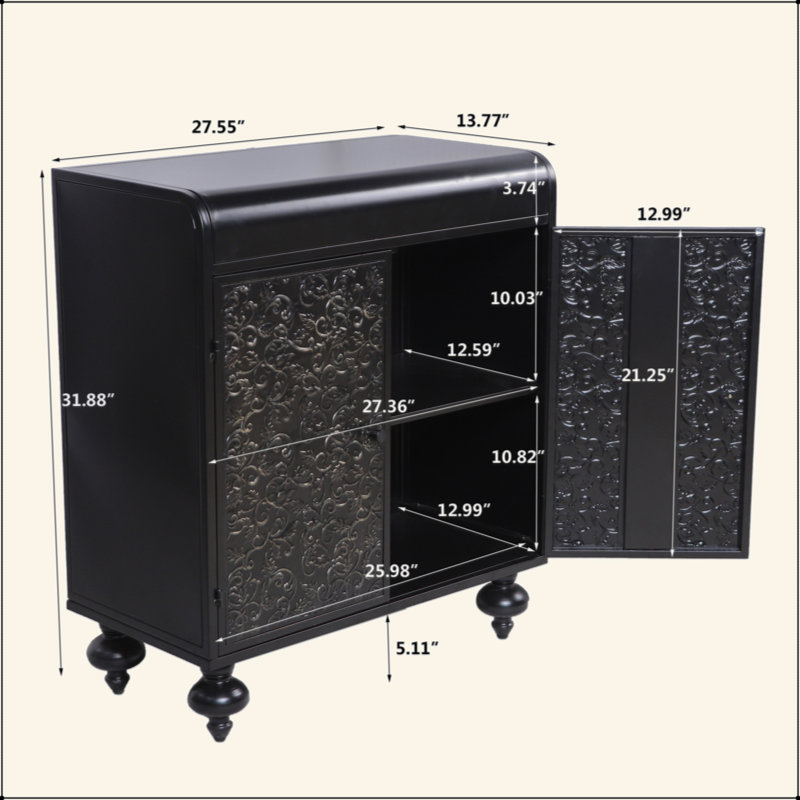 Art Decor Accent Cabinet with 2 Doors & Embossed Pattern, Distressed Sideboard Buffet Storage Cabinet for Entryway, Living Room & Dining Room