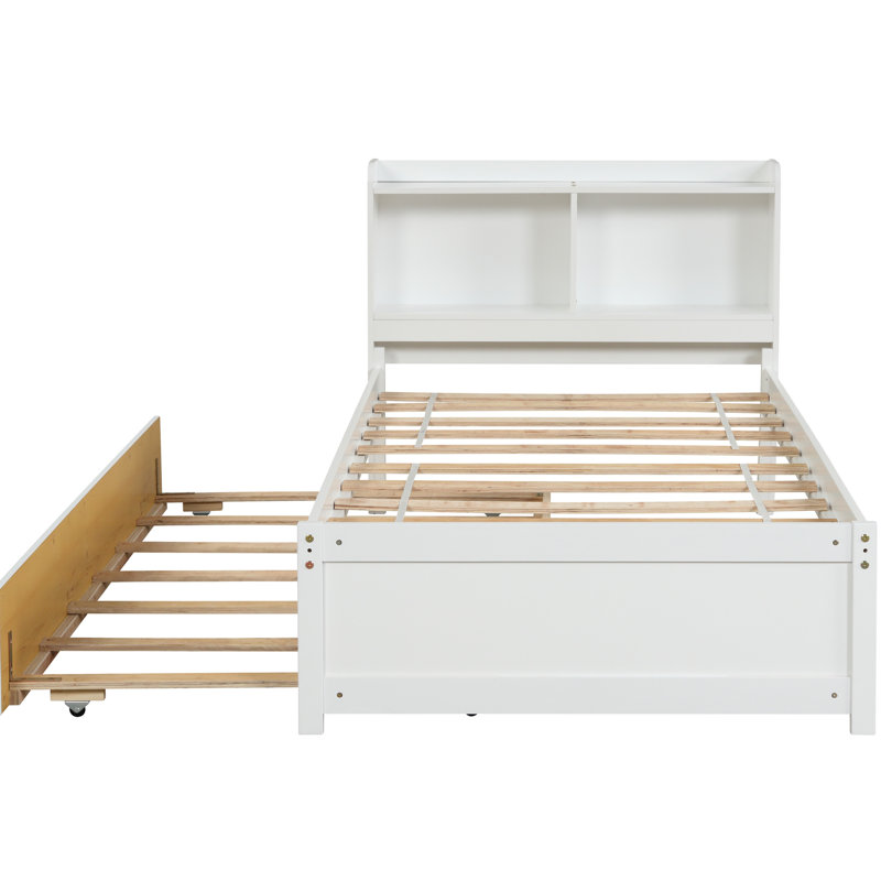 Élégant lit simple avec lit gigogne et bibliothèque en blanc - Rehaussez le style de votre chambre à coucher en ajoutant une touche d'élégance au décor