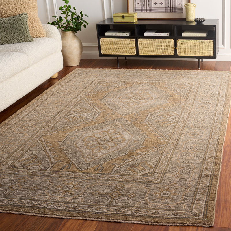 Tapis oriental en laine noué à la main Kline, Gold/Grey, Rectangle 6 pi x 9 pi