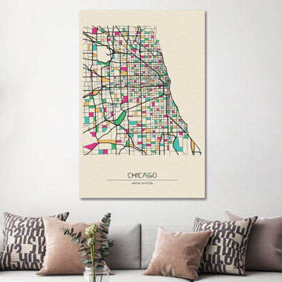 Chicago, Illinois Map by Ayse Deniz Akerman - Wrapped Canvas Gallery-Wrapped Canvas Giclée