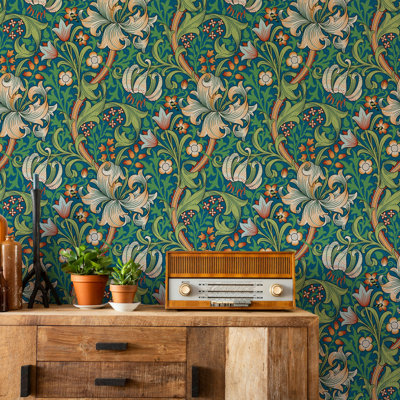 William Morris Golden Lily Wallpaper Bryelle Peel & Stick Roll 1899 John Henry Dearles Design