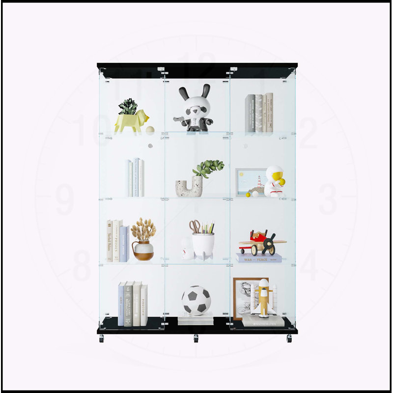 Vitrine en verre exquise avec plusieurs tablettes pour différentes pièces, Noir, noir, noir, noir