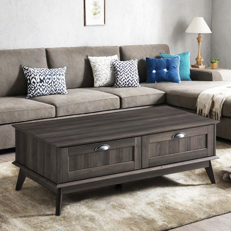 Cabral 4-Leg Coffee Table -  with Storage, Living Room, Smoky Oak