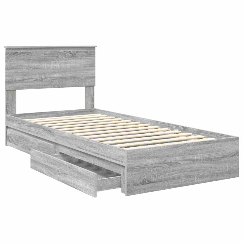 Bed, European Single (90 x 200 cm), Grey Sonoma