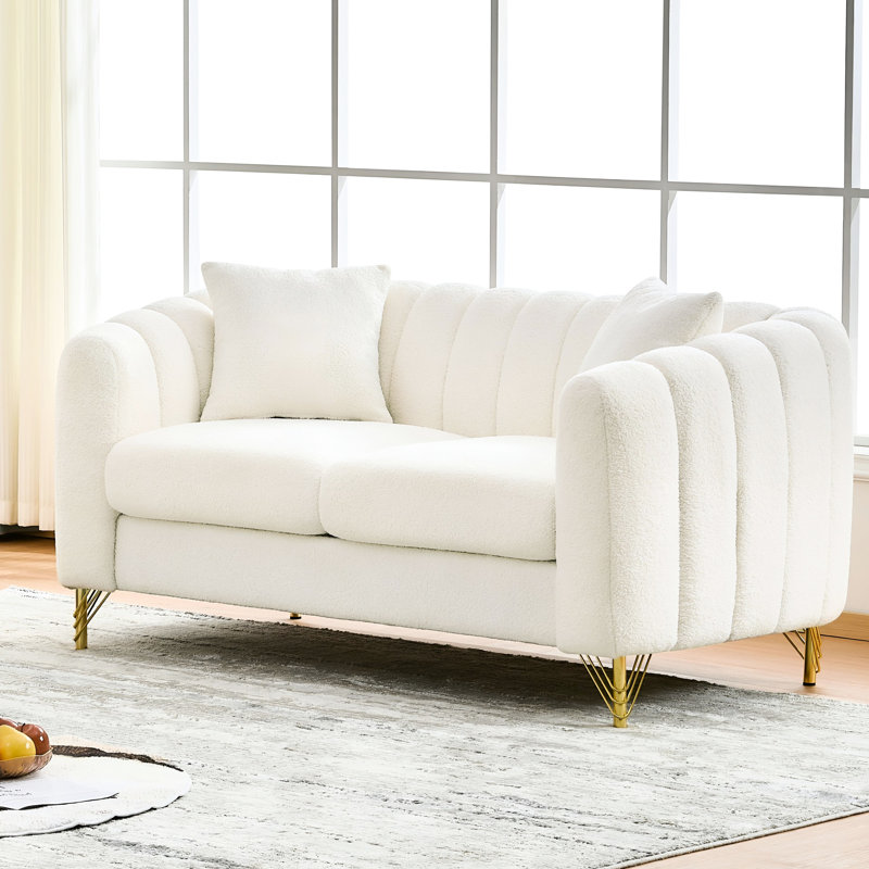 2 places blanches de 61 po avec pieds dorés, design moderne pour des espaces bohémiens rétro parfaits en métal chenille