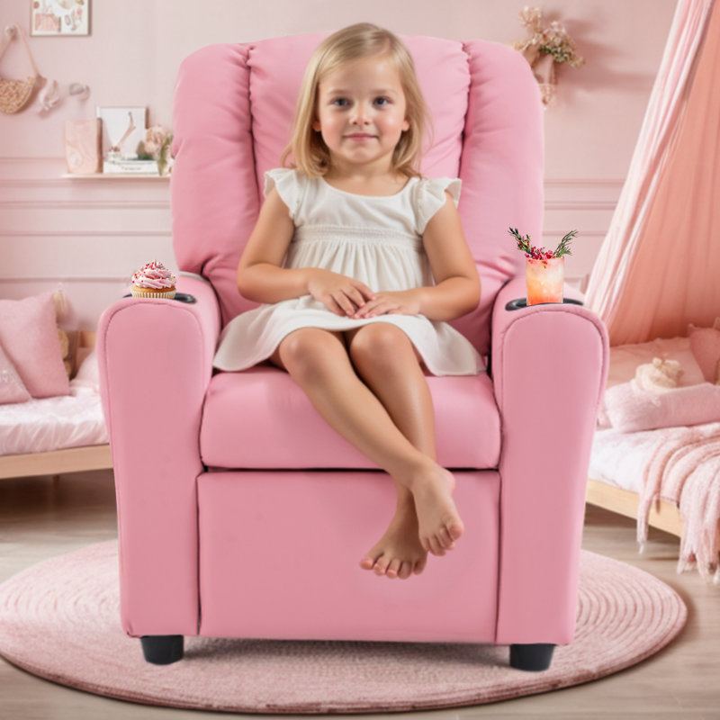 Fauteuil inclinable pour enfants avec 2 porte-gobelets Esca, Rose clair