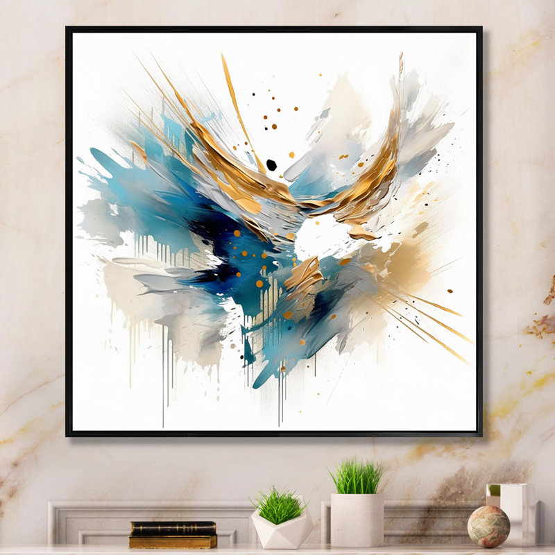 Teal Adn Gold Elegance III - Minimalisme, impression d'art mural, Cadre flottant noir, H 36 po x l 36 po x P 1,5 po