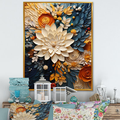 Orange Teal Botanical Whirlwind IV - Print on Canvas