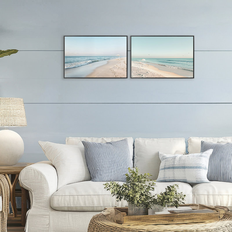 Sunlit Summer Shores, ensemble de 2 giclées encadrées, design par Lazar Studio, H 12 po x l 36 po