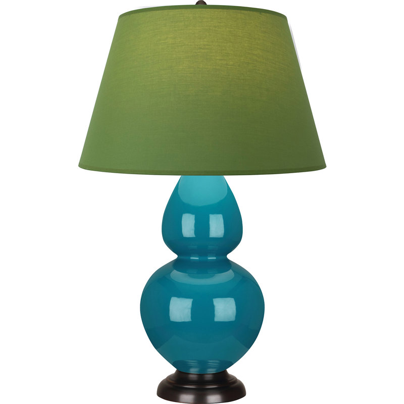 Lampe de table double gourde en céramique, Thé vert / taupe, Paon glacé / bronze, Bronze