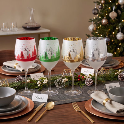 4-Piece 14-Oz Christmas Stemmed Wine Glasses
