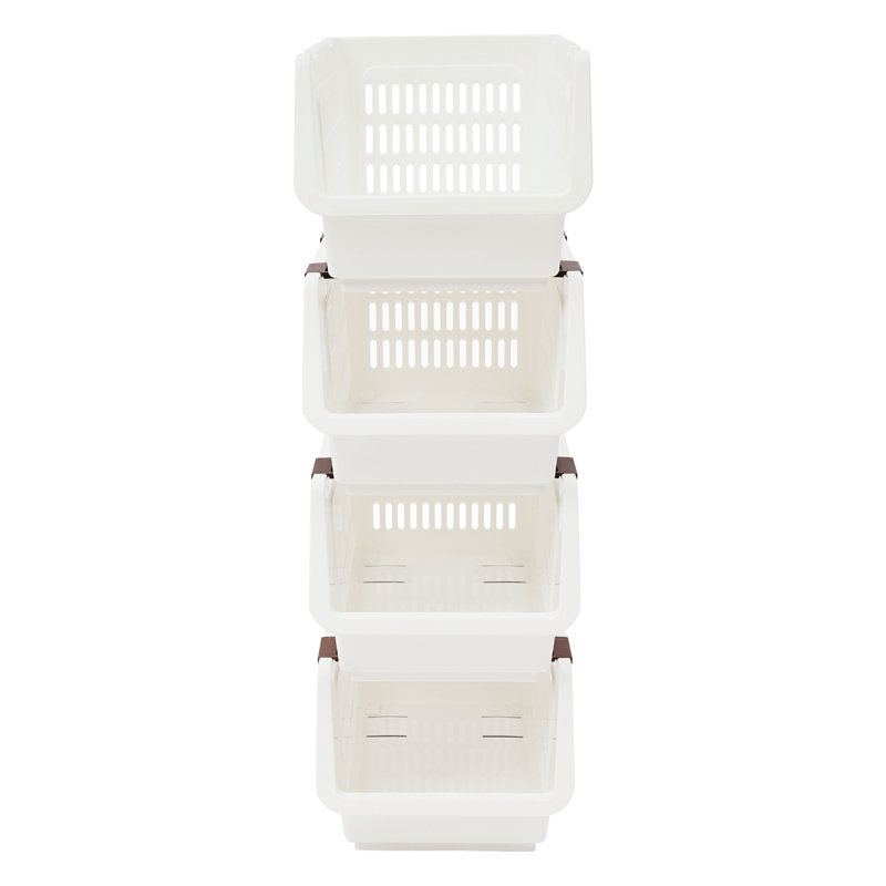 9.5" 4PCS Stacking Storage Baskets Rectangular Stackable Organizer Storage Bins Modern, White