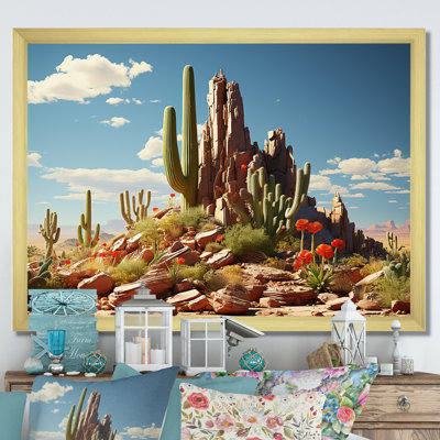 Cactus vert et bleu du désert au Nevada - Art mural floral cactus