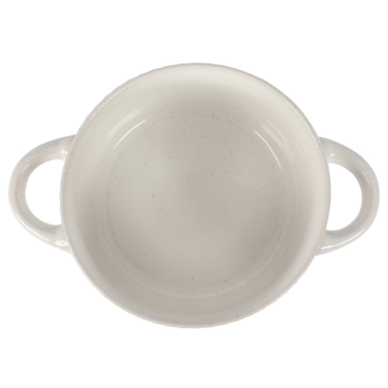 Gibson Elite Oyster Tide Embossed 6 Inch Soup Bowls with Handles. French Onion Soup Crocks, Stackable Soup Bowl, Chili, Beef Stew Reactive Glaze  Stackable Ceramic Bowl, Set of 4, White