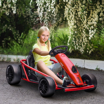 Aosom24V 8.1 MPH Drifting Electric Go Kart with Slow Start, Music, Horn, Safety Belt for 8-12 Years, Red