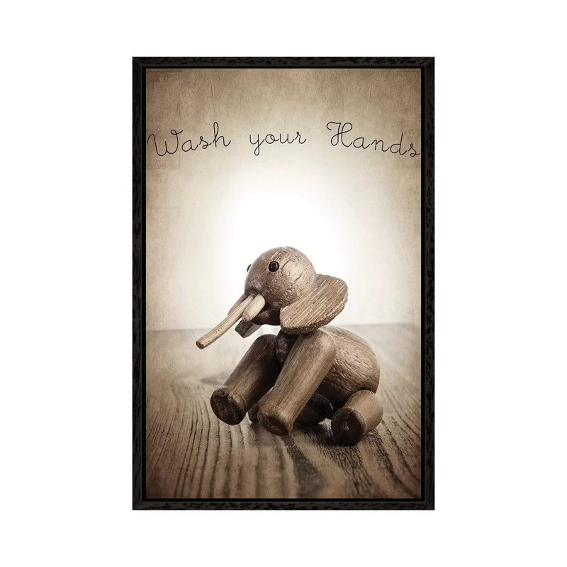 Zooline Elephant Wash Your Hands 1 Piece Wall Art on Canvas, 66.04 cm H x 45.72 cm W, Black Framed