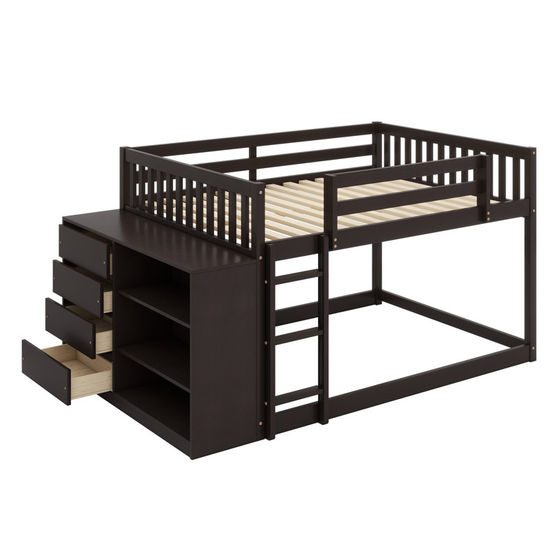Bunk Bed With 4 Drawers And 3 Shelves, Full Over Full, Espresso