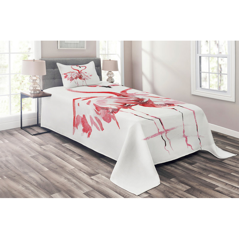 Flamingo Polyester Coverlet, Twin Bedspread + 1 Sham