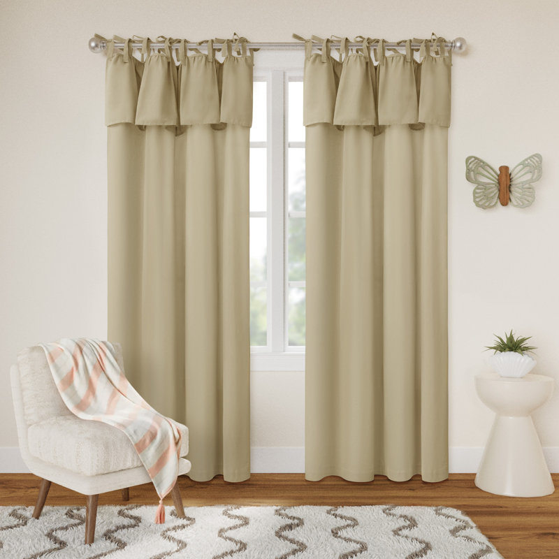Recycled Cotton Blend Ruffle Tie-Top Curtain Pair, 52" W x 96" L, Spa Blue