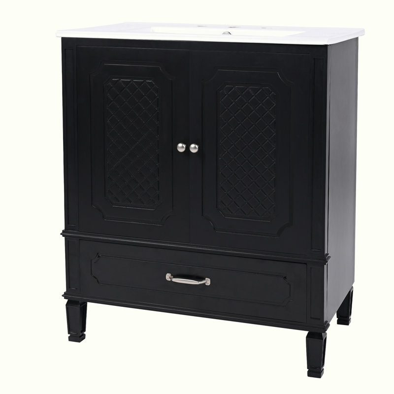 Bathroom Vanity with Sink, Cabinet with Drawers, Silver, Black