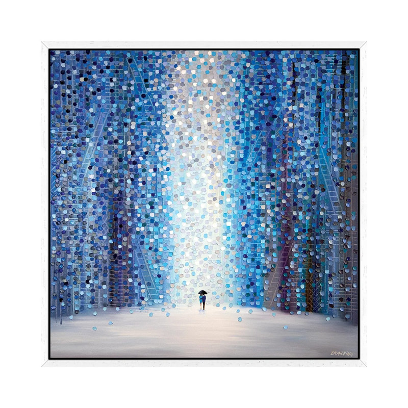 Under Umbrella With You In A Rainy Day by Ekaterina Ermilkina - Painting on Canvas, 45.72 cm H x 45.72 cm W, White Framed