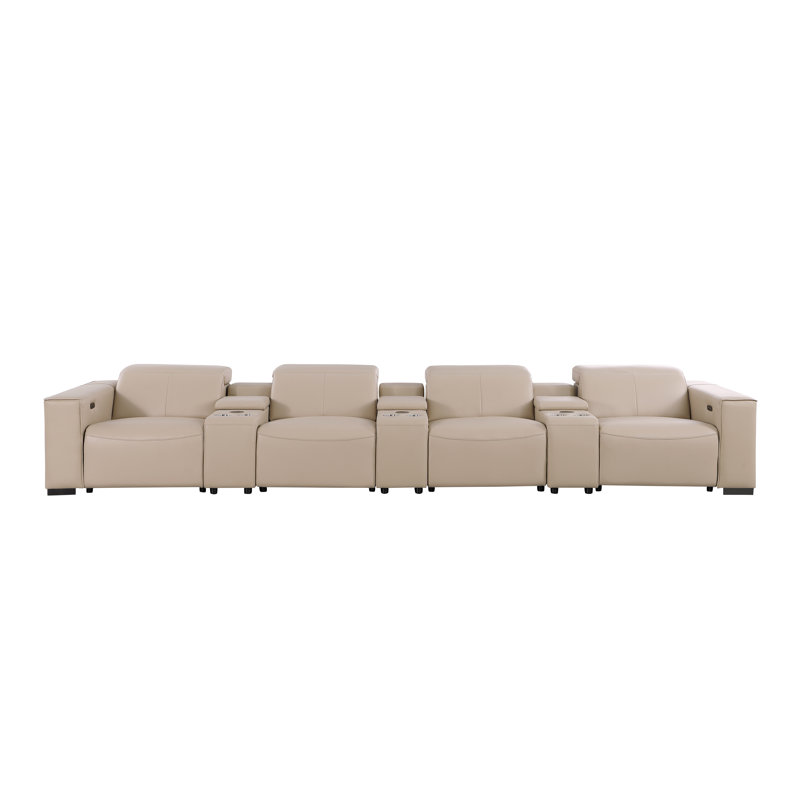 Luxueux canapé inclinable électrique en cuir véritable 7 pièces avec 5 fauteuils inclinables et électriques, Beige