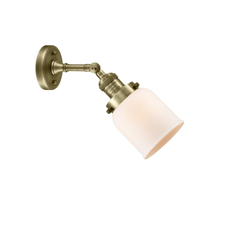 Applique murale 1 lumière 8 po Bell, Laiton antique, Boîtier blanc mat, Ampoule non incluse