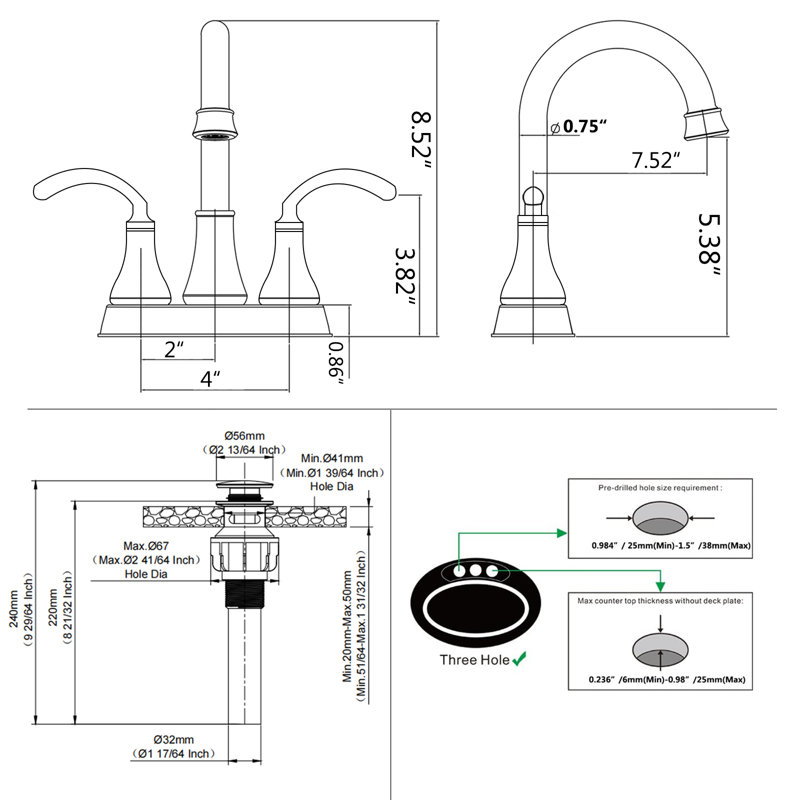 2-handle 4 Inch 360° Swivel High-arc Spout Lavatory Vanity Faucets Set, Brushed Nickel