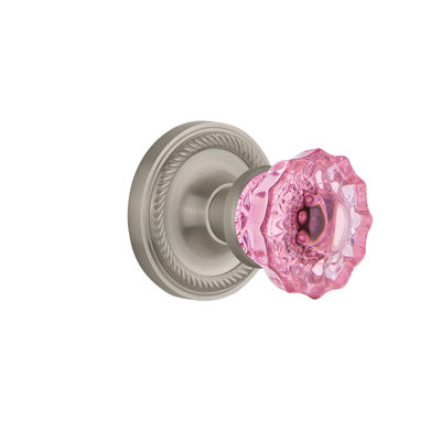 Rosette en corde avec bouton de porte rose cristal