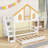 Wooden Bunk Bed with Window Door and Roof, Storage Staircase and Twin Trundle-1840137280