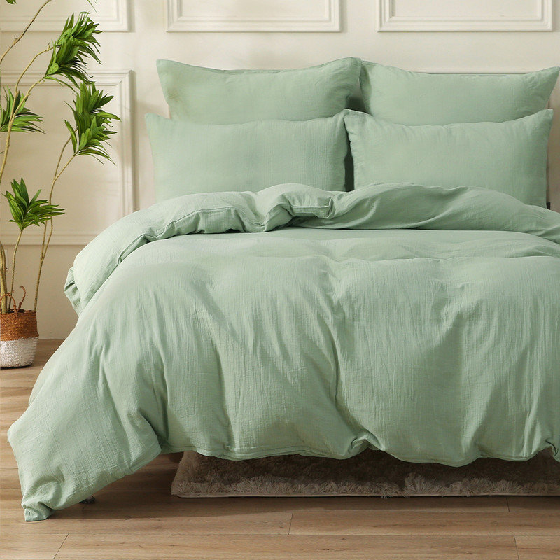 Solayne Muslin Duvet Cover Set 100% Cotton Double-Layer Linen Like Gauze Comforter Cover 3 Pieces Breathable & Lightweight For All Season
