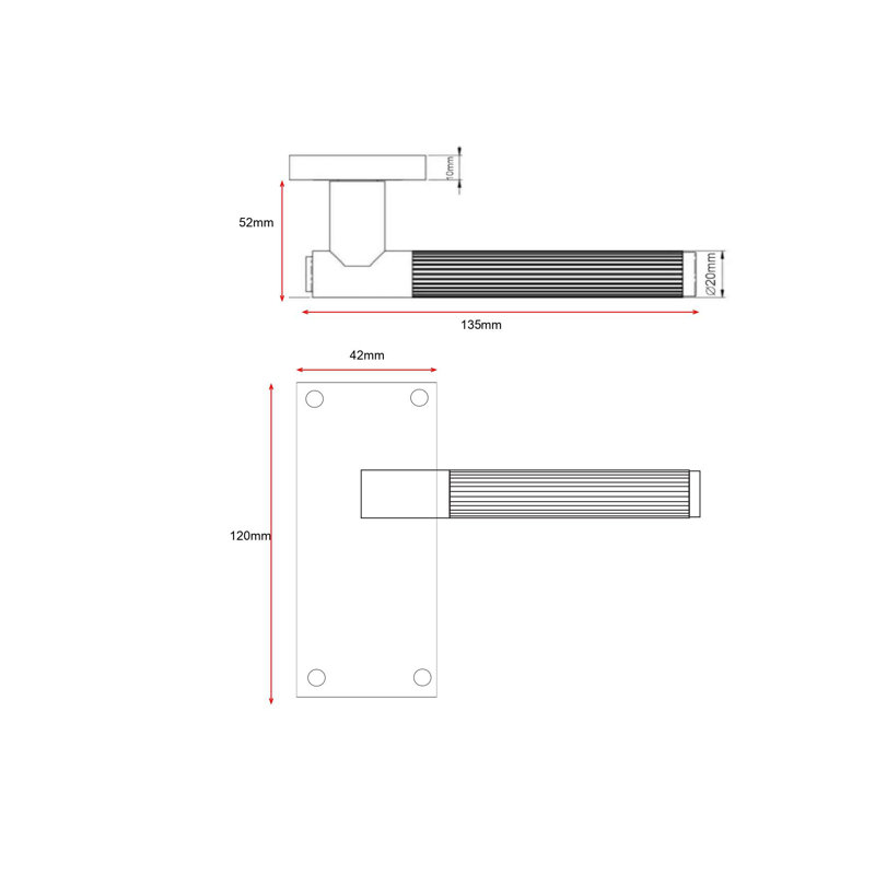 Golden Grace 6 Pair Victorian T-Bar Linear Design Door Handle Matt Black Finish with Spindle and Screws - 120 x 40mm