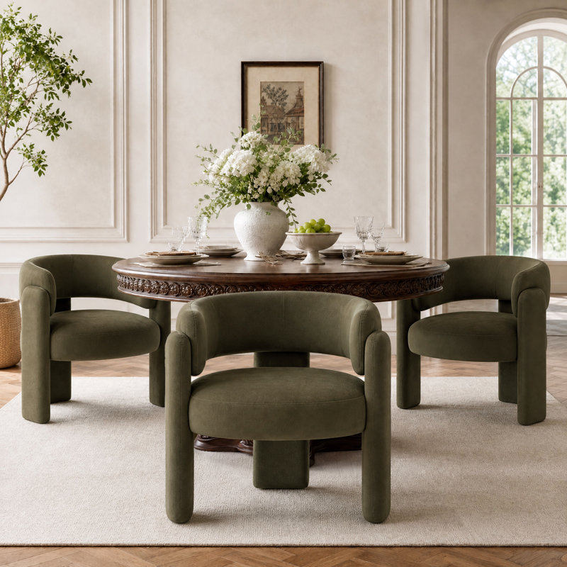 Fauteuil de salle à manger rembourré en velours de 33 po de largeur, Velours vert