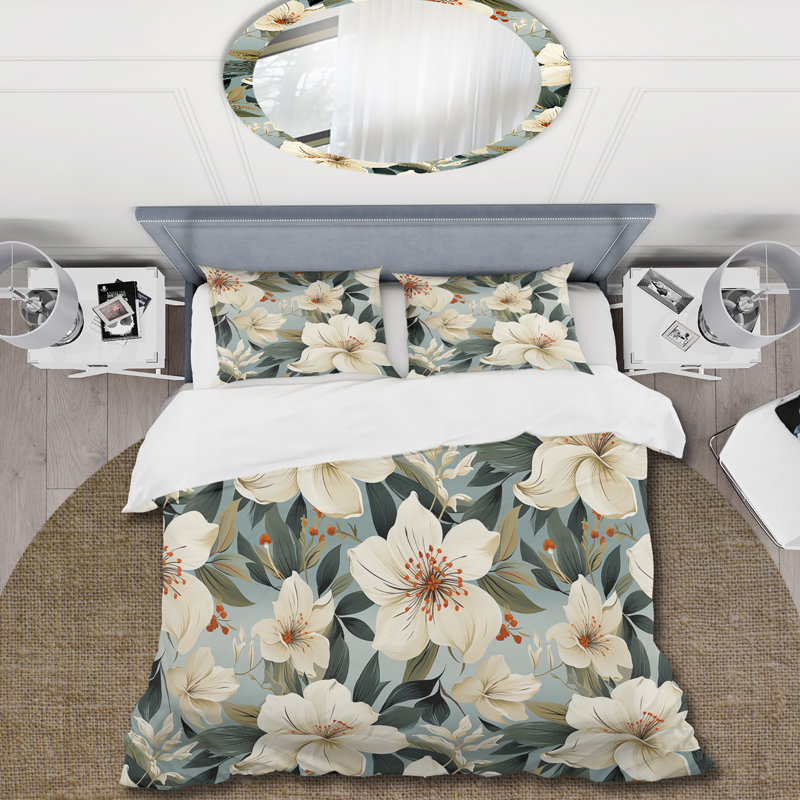 Literie neutre à motif tropical zen, Housse de couette pour très grand lit et 2 très