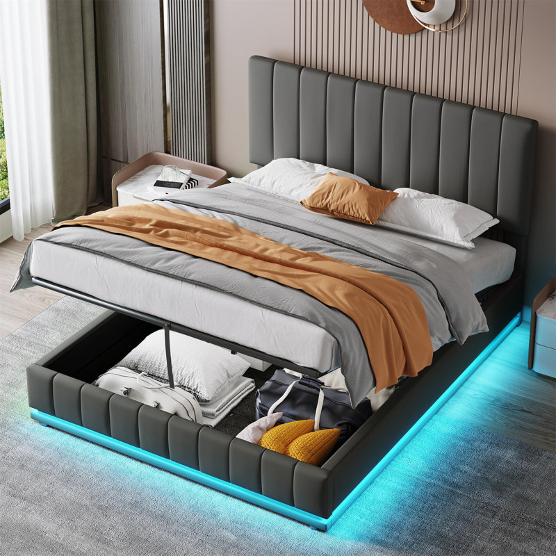 Upholstered Ottoman Storage Bed, Grey