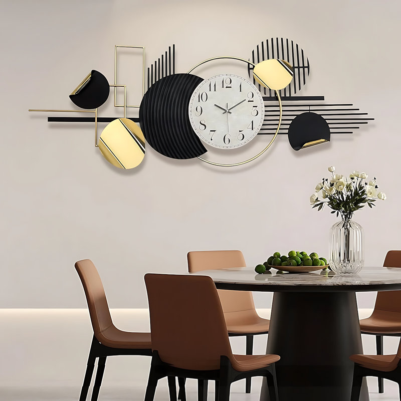 Grande horloge murale géométrique abstraite moderne en métal 3D - utilisation intérieure pour le salon, la chambre à coucher, la salle à manger - pas d'électricité requise, plumes