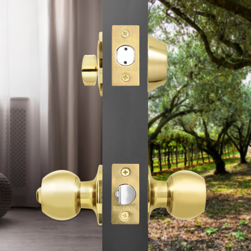 Knobs With Deadbolt Reversible Entry Set, Polished Brass
