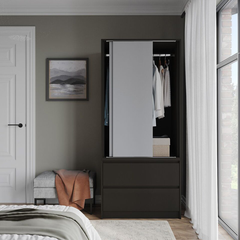 Solid Wood Wardrobe, Black/Grey
