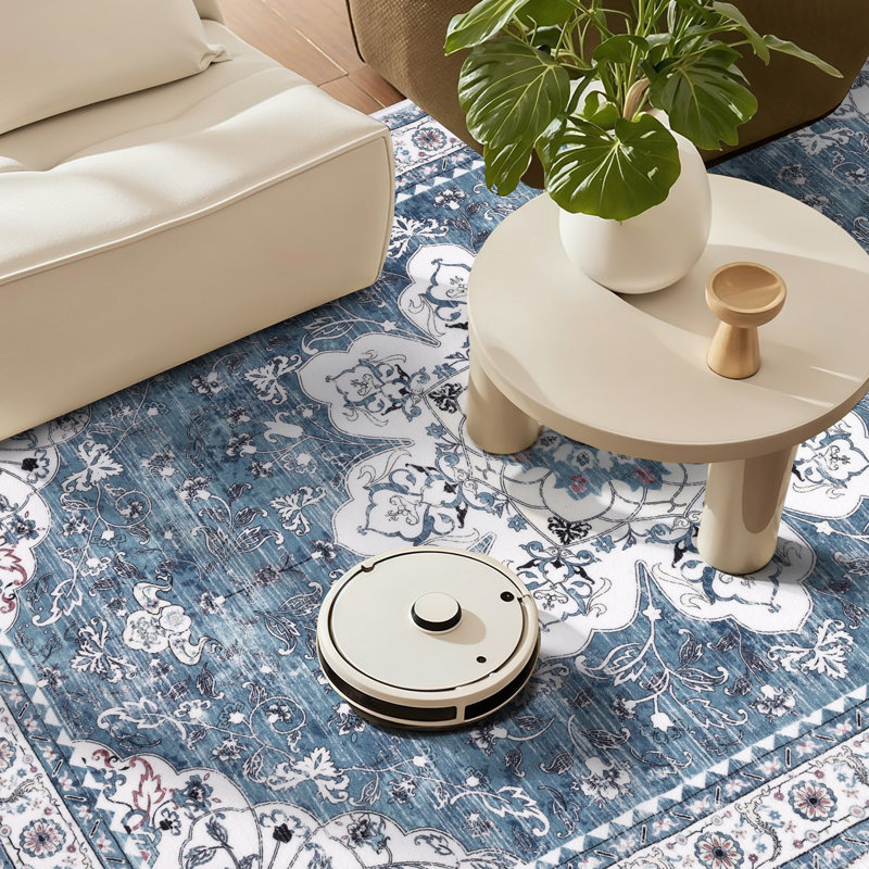 Machine Washable Non-Slip Blue Oriental Area Rug, Rectangle 3' x 5'
